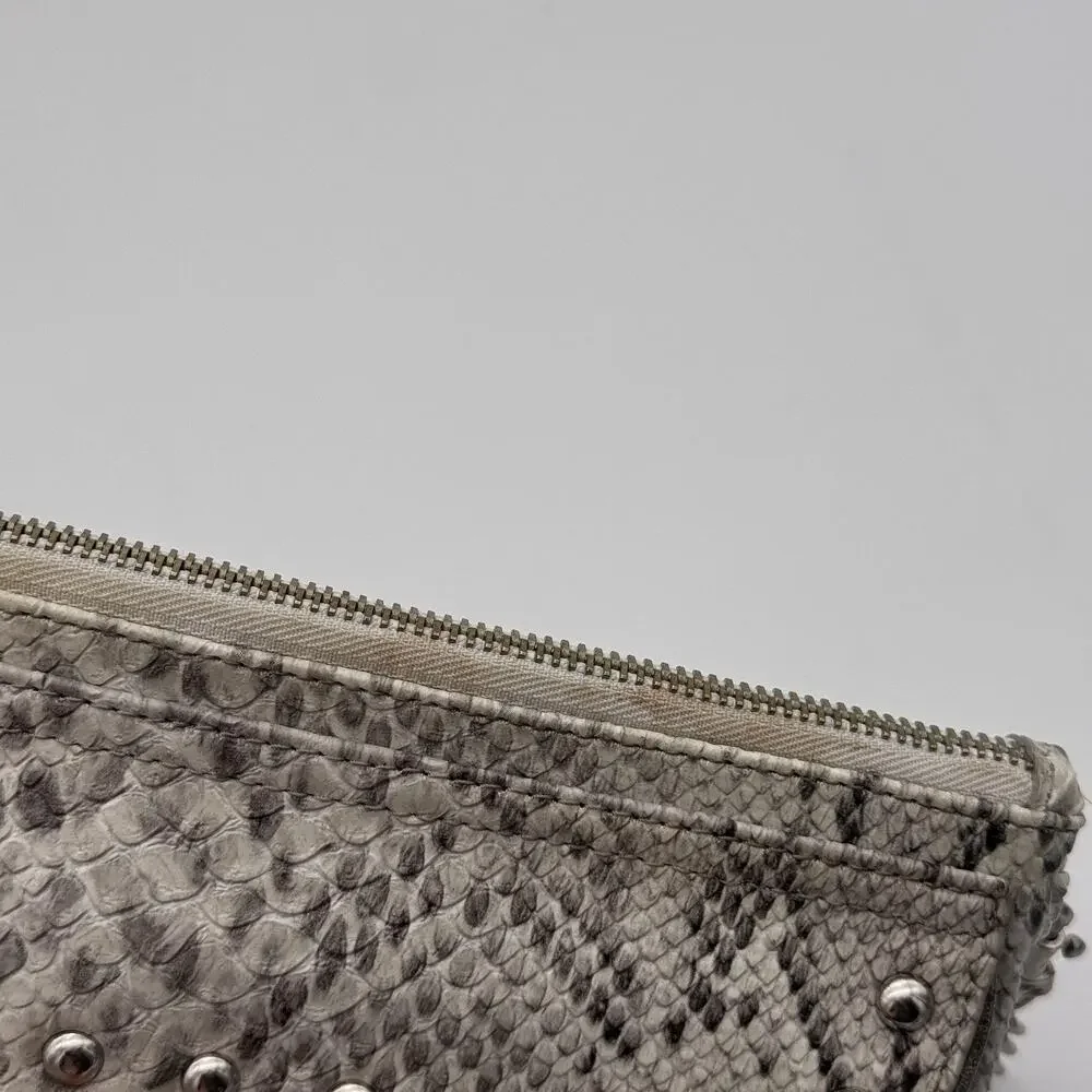 Kathy Van Zeeland Y2K Shoulder Clutch Bag Snakeskin Studded Chain Heart Charms